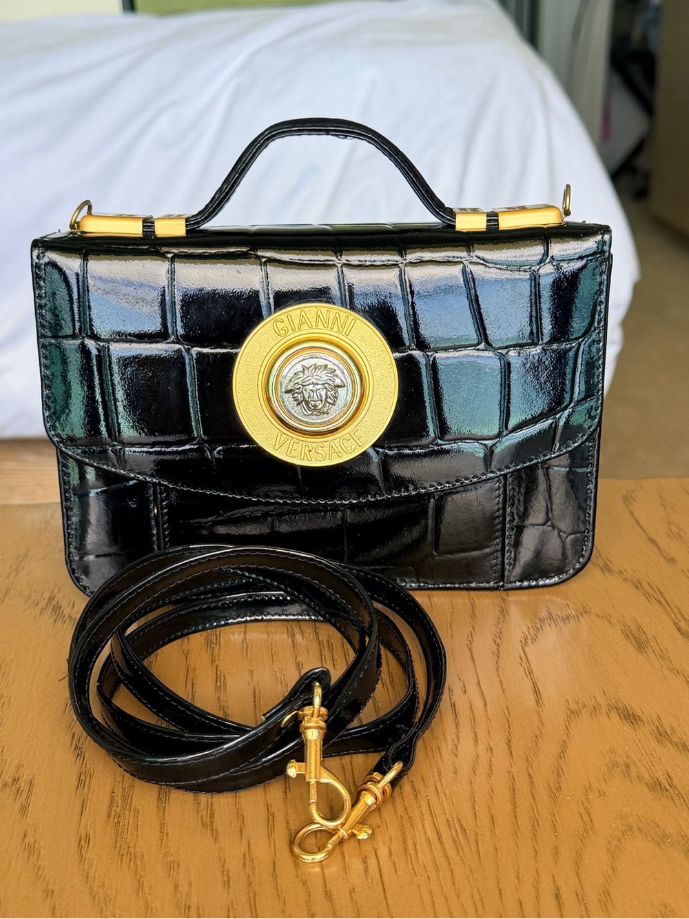 Gianni Versace Croc Embossed Medusa Head Bag